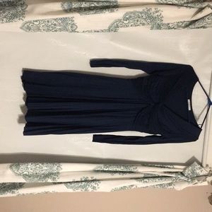 Navy Blue dress, ruched detail around neckline